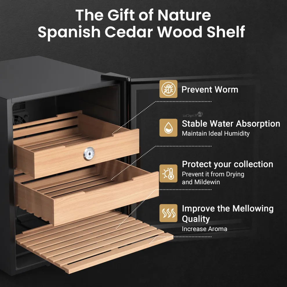 kingchii 48l c electric cigar humidors with temperature control system, cigar cabinet with spanish cedar wood shelves & hygrometer, father's day gifts for men (3 layers 350 capacity)