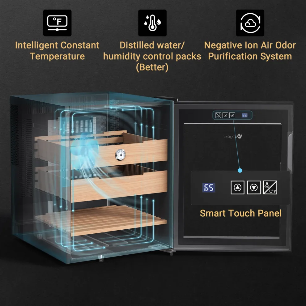 kingchii 48l c electric cigar humidors with temperature control system, cigar cabinet with spanish cedar wood shelves & hygrometer, father's day gifts for men (3 layers 350 capacity)