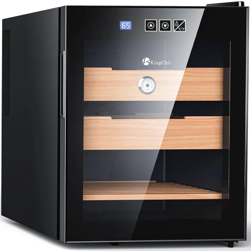 kingchii 48l c electric cigar humidors with temperature control system, cigar cabinet with spanish cedar wood shelves & hygrometer, father's day gifts for men (3 layers 350 capacity)