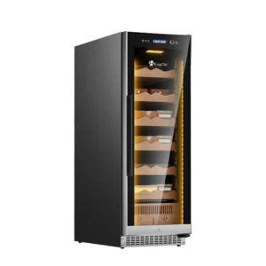 kingchii® upgrade 375l electric cigar humidor temperature & humidity control, built in humidification system with spanish cedar wood shelves & drawer hygrometer father's day gift for men(1875 capacity)