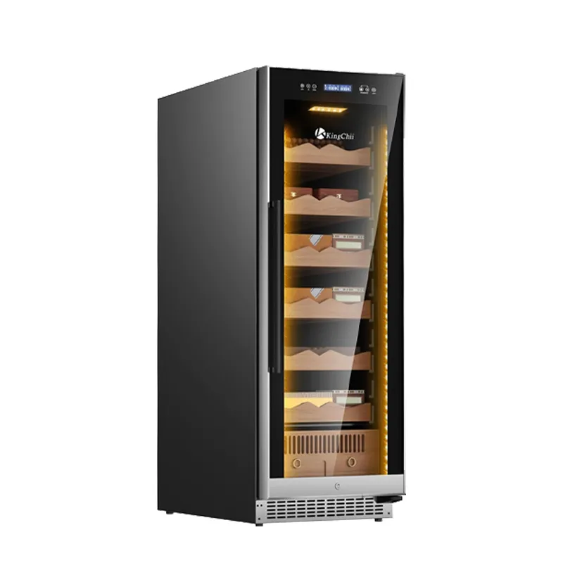 kingchii® upgrade 375l electric cigar humidor temperature & humidity control, built in humidification system with spanish cedar wood shelves & drawer hygrometer father's day gift for men(1875 capacity)