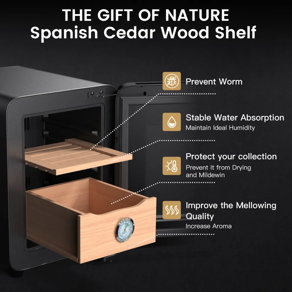 kingchii 8l electric cigar humidors with temperature control system, cigar cabinet with spanish cedar wood shelves & hygrometer, father's day gift for men (2 layers 80 capacity)