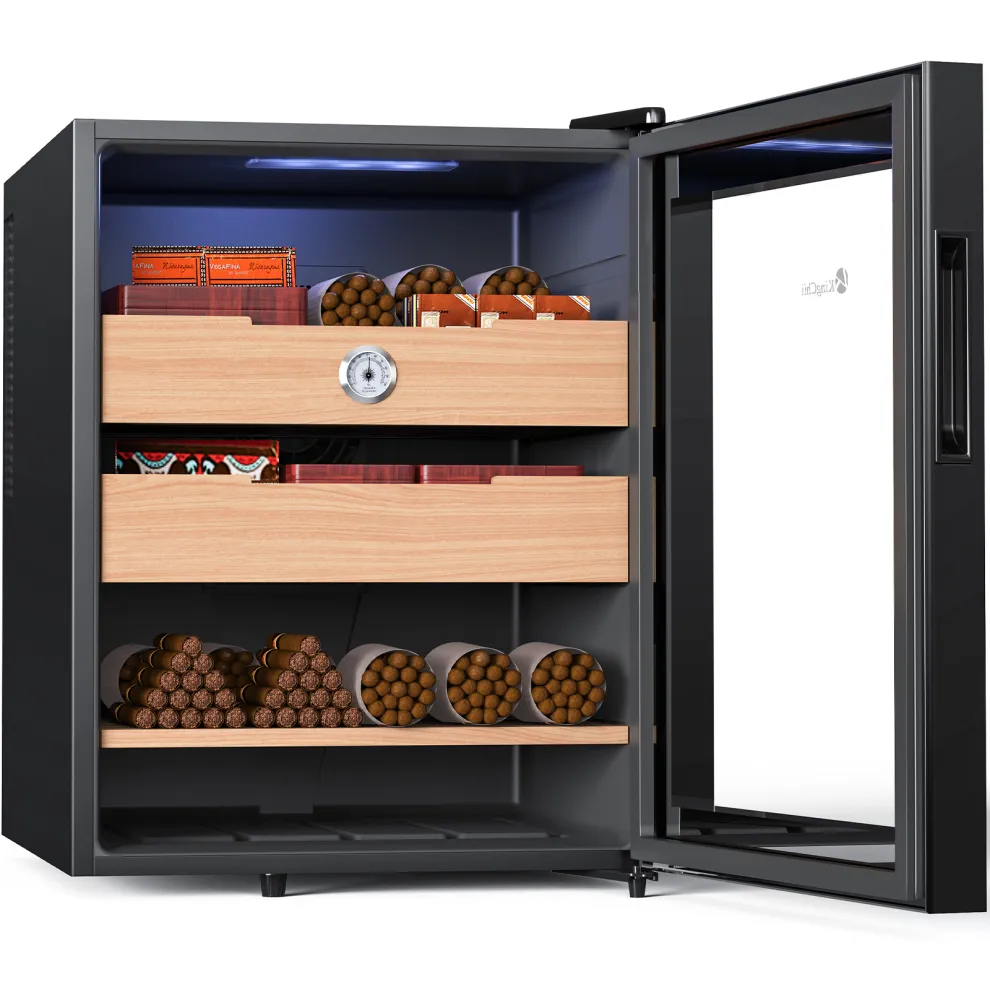 kingchii 48l c electric cigar humidors with temperature control system, cigar cabinet with spanish cedar wood shelves & hygrometer, father's day gifts for men (3 layers 350 capacity)